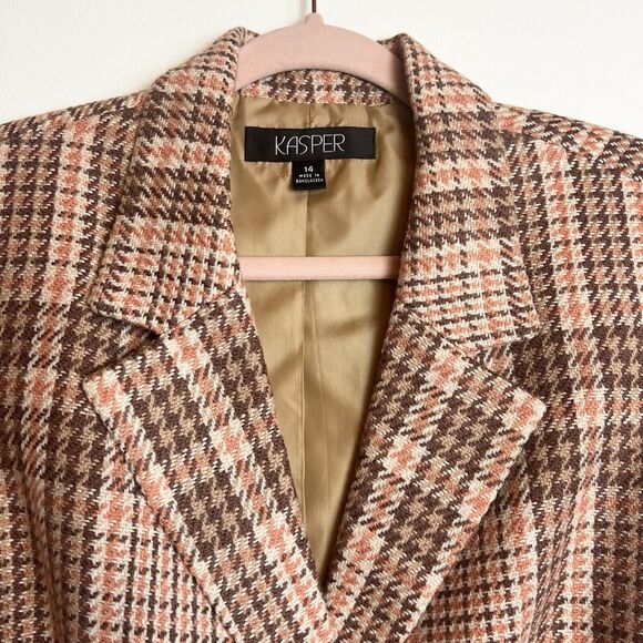 Kasper Plaid Blazer in Brown and Cream - Picture 2 of 10
